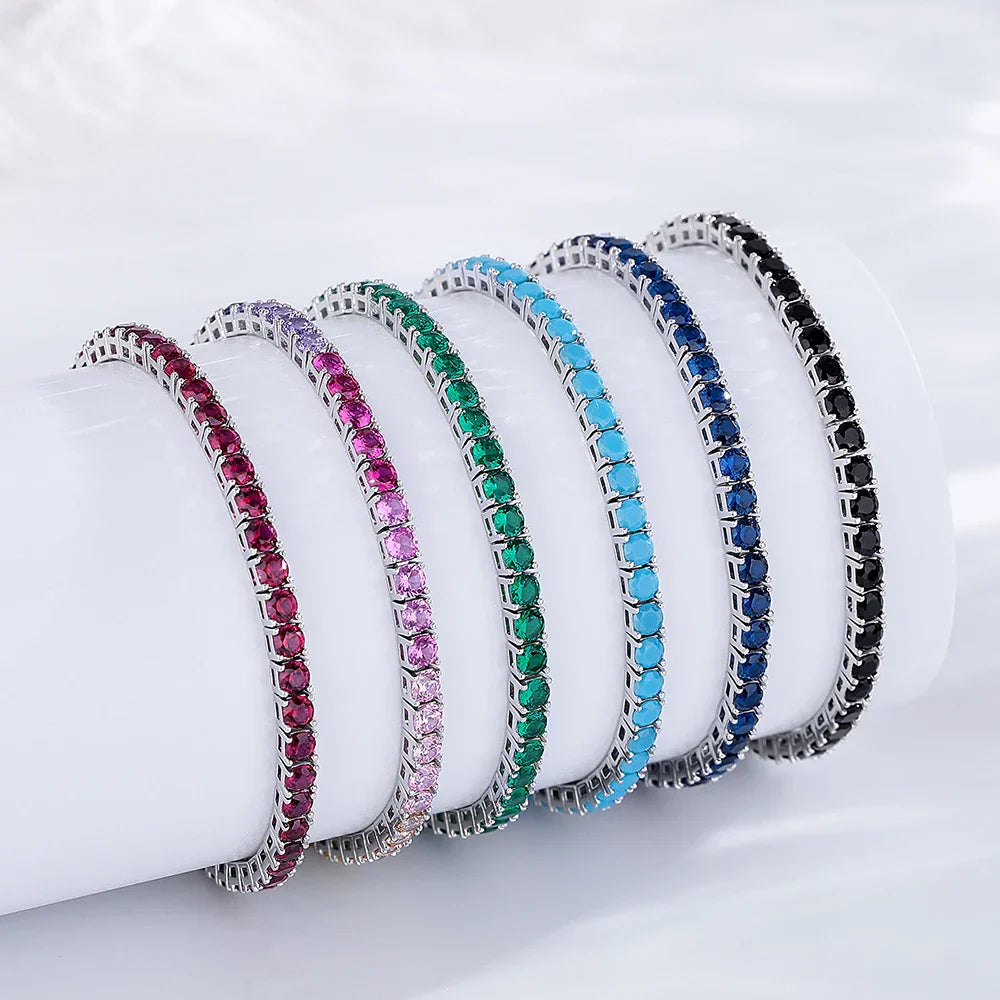 Fine Jewelry Pave 3MM Emerald Green Cubic Zircon Hip Hop Rock Chain For Women/Men Real 925 Silver Metal Tennis Bracelet