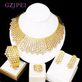 Shiny White Zircon Jewelry Set Italy Nigeria Wedding Jewellery 18K Gold Plated Big Necklace Bracelet Long Drop Earring