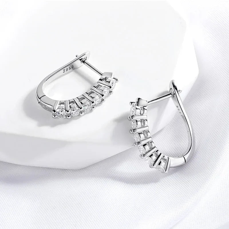1.2ct Halo Moissanite Hoop Earrings for Women 925 Sterling Silver Straight Row Ear Buckles Wedding Small Ear Studs Gift