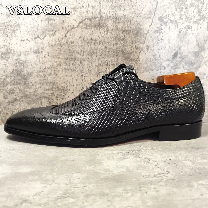 Luxury Men's Oxford Shoes Black Lace Up Wingtip Derby Mens Dress Shoes Business Office Wedding Genuine Leather Shoes Men