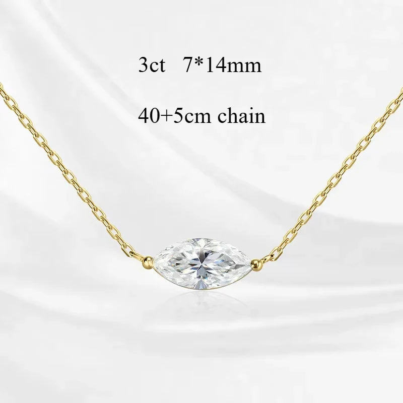3CT Marquise Cut 2 Gems Full Moissanite Necklace for Women Bride Wedding Jewelry Lab Diamond Chain 925 Sterling Silver