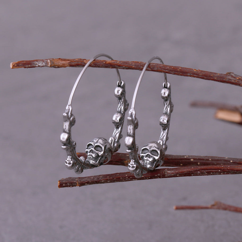 Unique Design Gothic Skull Hoop Earrings Creative Fashion Never Fade Stainless Steel Vintage Punk Hip Hop Earring Jewelry Gift