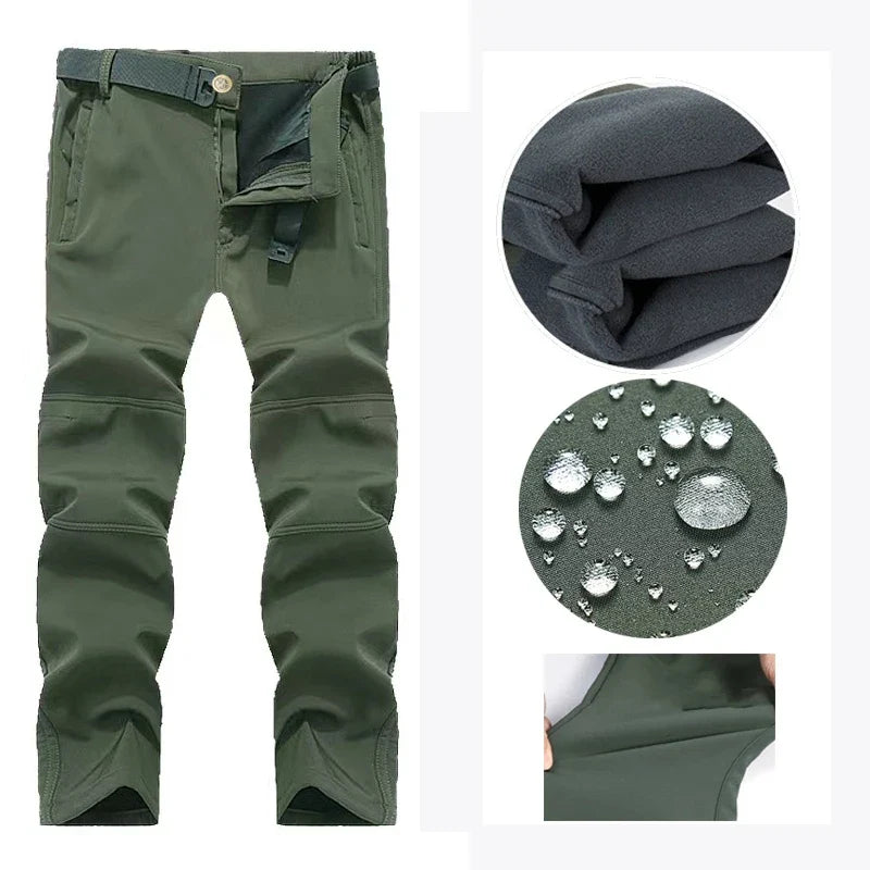 Men's Autumn Winter SoftShell Fleece Jackets Male Hood Windproof Coat Fishing Hiking Camping Climbing Skiing Warm Pants Trousers