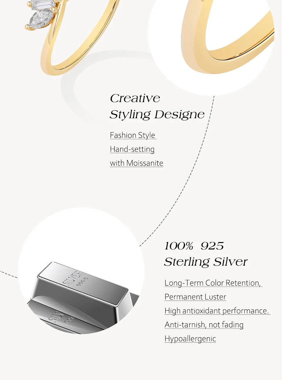 Luxury Sparkling Marquise Rectangle Moissanite Curved Ring S925 Silver for Women party Daily Jewelry Gifts Anniversary