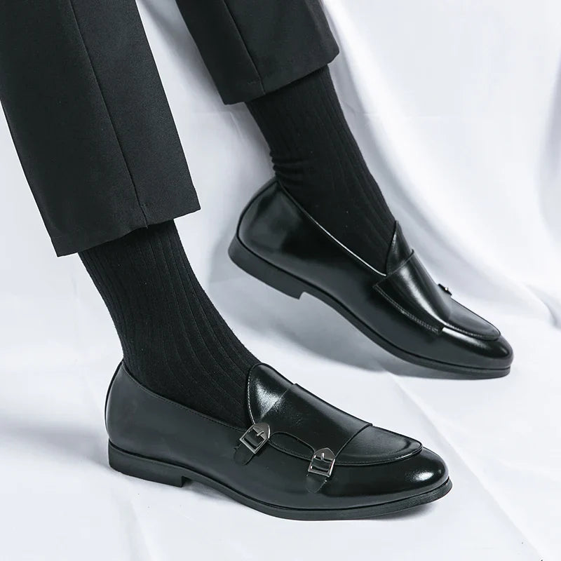Man Leather Shoes Formal Monk Man Business Office Male Casual Dress Derby Shoes Buckle Wedding Party Luxury Botas Para Hombre