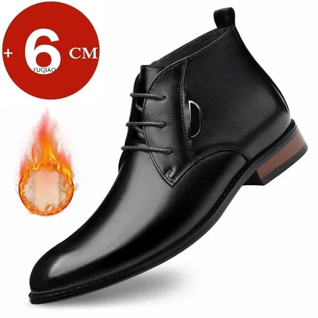 Men Flat/6CM Bussiness Elevator Shoes Genuine Leather Boots Autumn Winter Warm Ankle Boots for Men Botas Hombre Plus Size 37-47
