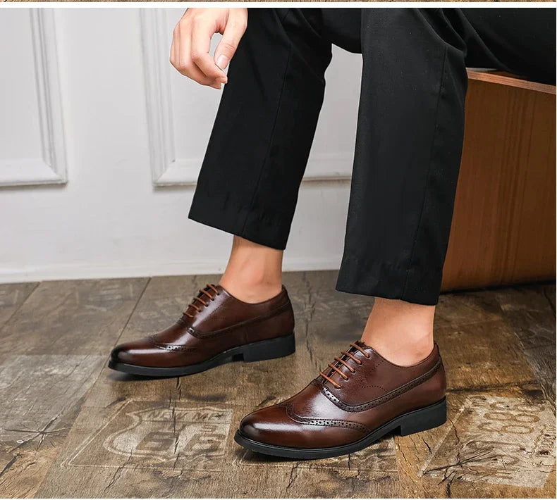 Men's Black Brogue Oxford Shoes Formal Dress Shoes for Business Wedding Red Sole Comfortable Lace-up Footwear