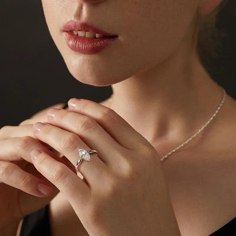 1CT 2CT 3CT Marquise Cut Moissanite Rings for Women Bride Classic Wedding Band 925 Sterling Silver Plated 18K Jewelry GRA