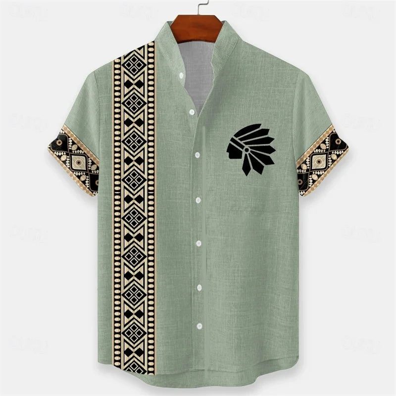 Men's Geometric Indian Ethnic Shirt Button Shirt