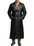 Men's Black Leather Long Trench Coat Marine Imperial Navy U-Boat Submarine Captain Brown Leather Jacket