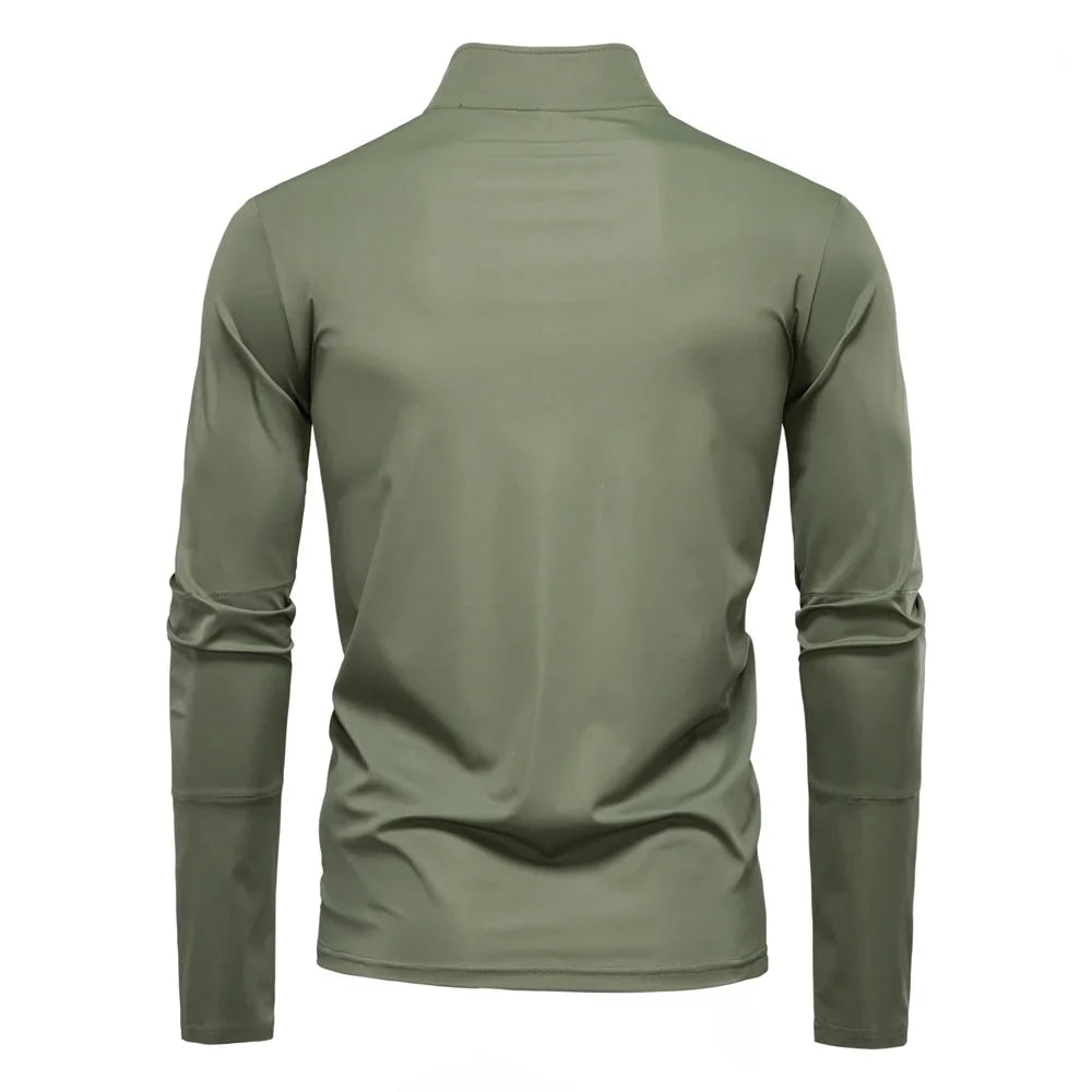 Men's UPF100+ Sun Protection Long Sleeve Shirt Solid Color Zipper Outdoor Shirts Stand Collar Quick Dry T Shirts