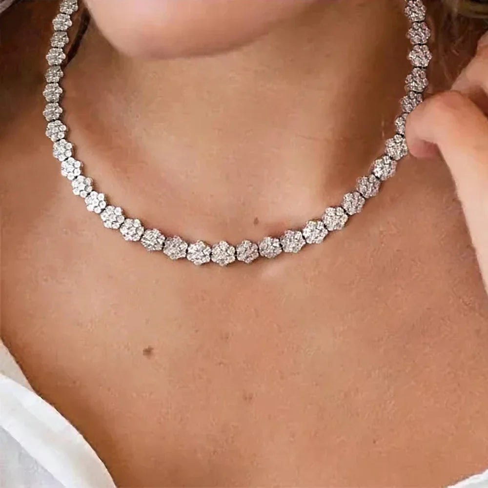 Flower Moissanite Tennis Necklaces Bracelets For Women 925 Sterling Silver Full Diamond Neck Wrist Chain With  Certificate
