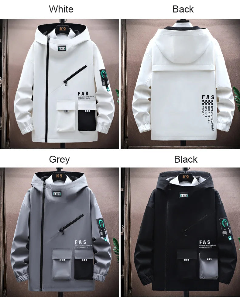 Zipper Jacket Men's Pilot Hooded Jacket Spring/Autumn Baseball Uniform Tide Card Loose Pullover Front Pocket Adding velvet Coat