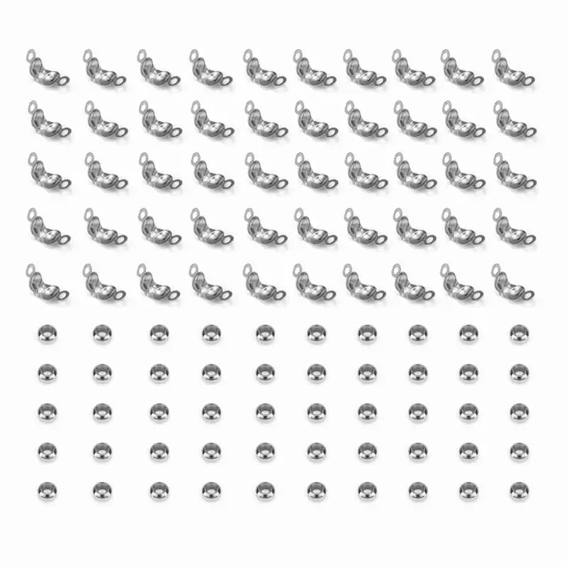 100pcs/lot Stainless Steel Gold Color Connector Clasp Crimp End Beads Findings Kit DIY Bracelet Necklace Jewelry Making Supplies