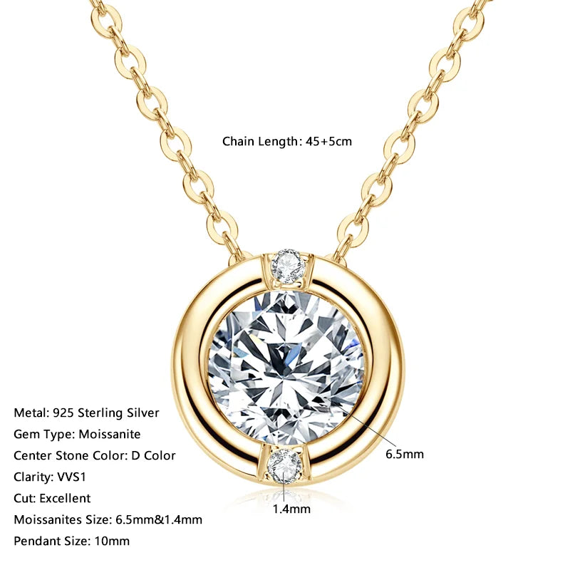 GRA Certified 6.5mm Sparkling Moissanite Round Pendant Necklace for Women 925 Sterling Silver Wedding Fine Jewelry Gift
