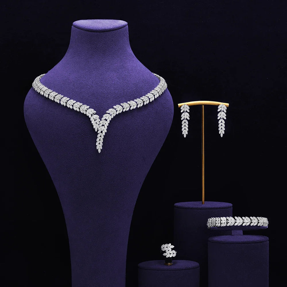 Bridal Zirconia Full Jewelry Set for Ladies Party Luxury Dubai Nigeria CZ Crystal Wedding Necklace Set