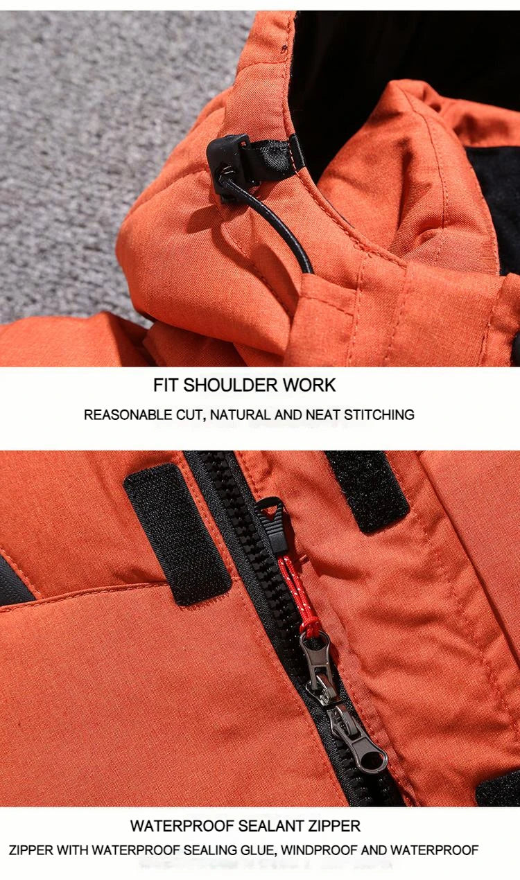 Winter White Duck Down Jacket Men Travel Hiking Thicken Warm Hooded Puffer Jackets Windproof Overcoat Down Coat Male Clothing