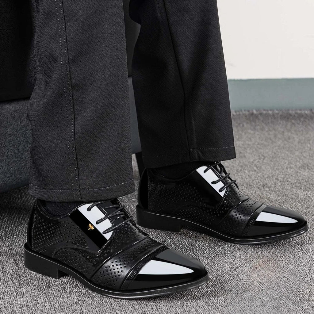 New Men Round Toe Leather Shoes Business Casual Office Summer Flat Big Size Elevator Shoes Wedding Formal Loafers