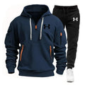 Men's autumn and winter new zipper long sleeved hooded sweatshirt, sports and casual pants, two-piece fitness jogging suit