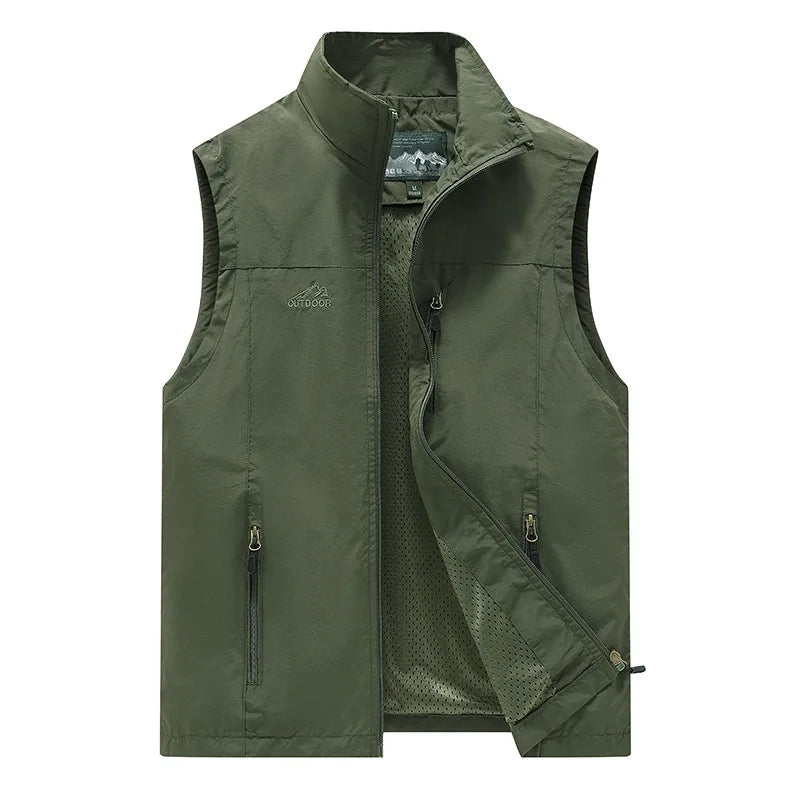 Spring New Men Waistcoat Outdoor Leisure Solid Color Vest Young Middle-aged Photography Fishing Casual Vest Jacket Male