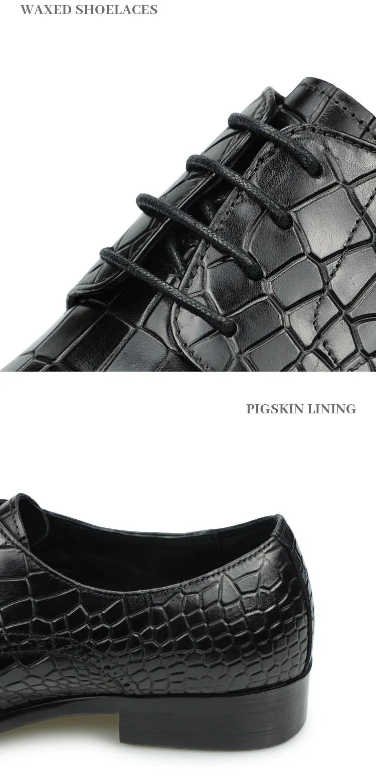 Top Grade Mens Genuine Leather Shoes Dress Party Shoes Men's Fashion Alligator Printing Luxury Zapatos De Hombre Genuine Leather