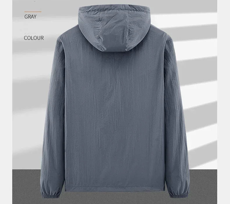 Men's UPF 50+ UV Protection Windbreaker Quick Dry Jacket Outdoor Sun-Protective Thin Hiking Fishing Cycling Hooded Sport Light