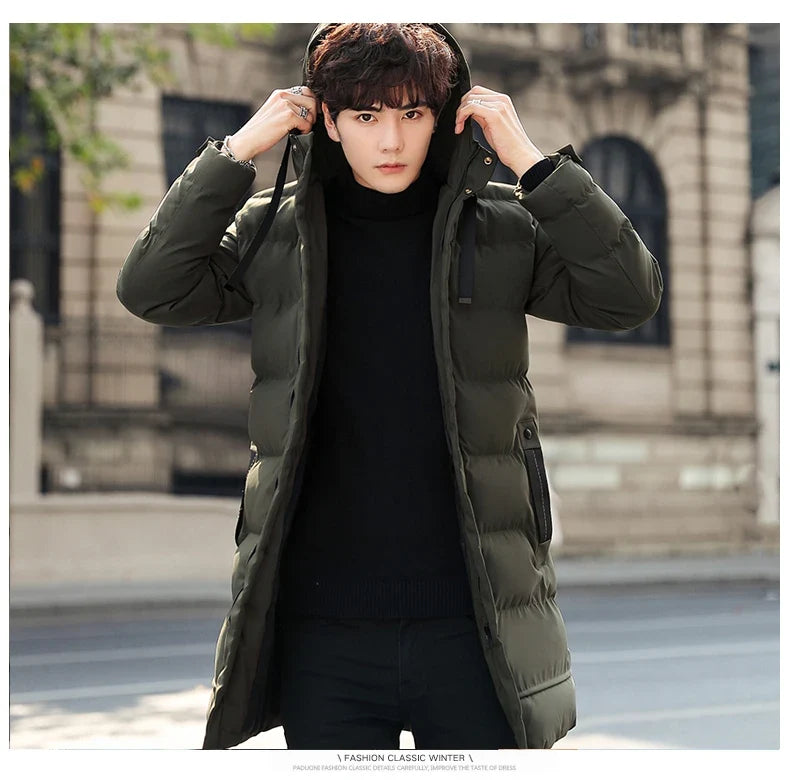 Mid-length New Thickened Hooded Jacket for Winter Men Warm Cotton-padded Jacket for MenLeisureDown Mountaineering Overcoat Men