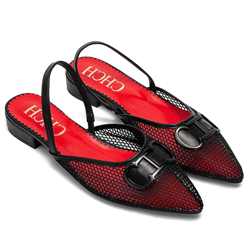 Women's Flat Shoes 2024 New Mesh Hollow Sandals Black Women's Shoes