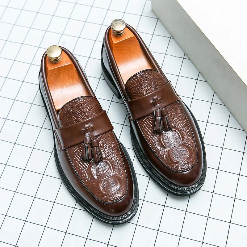 Men's Shoes Leather Men Fashion Spring Tassel Loafers Hot Sale Handmade Business Shoes Luxury Brand Lace-Up Men's Groom Footwear