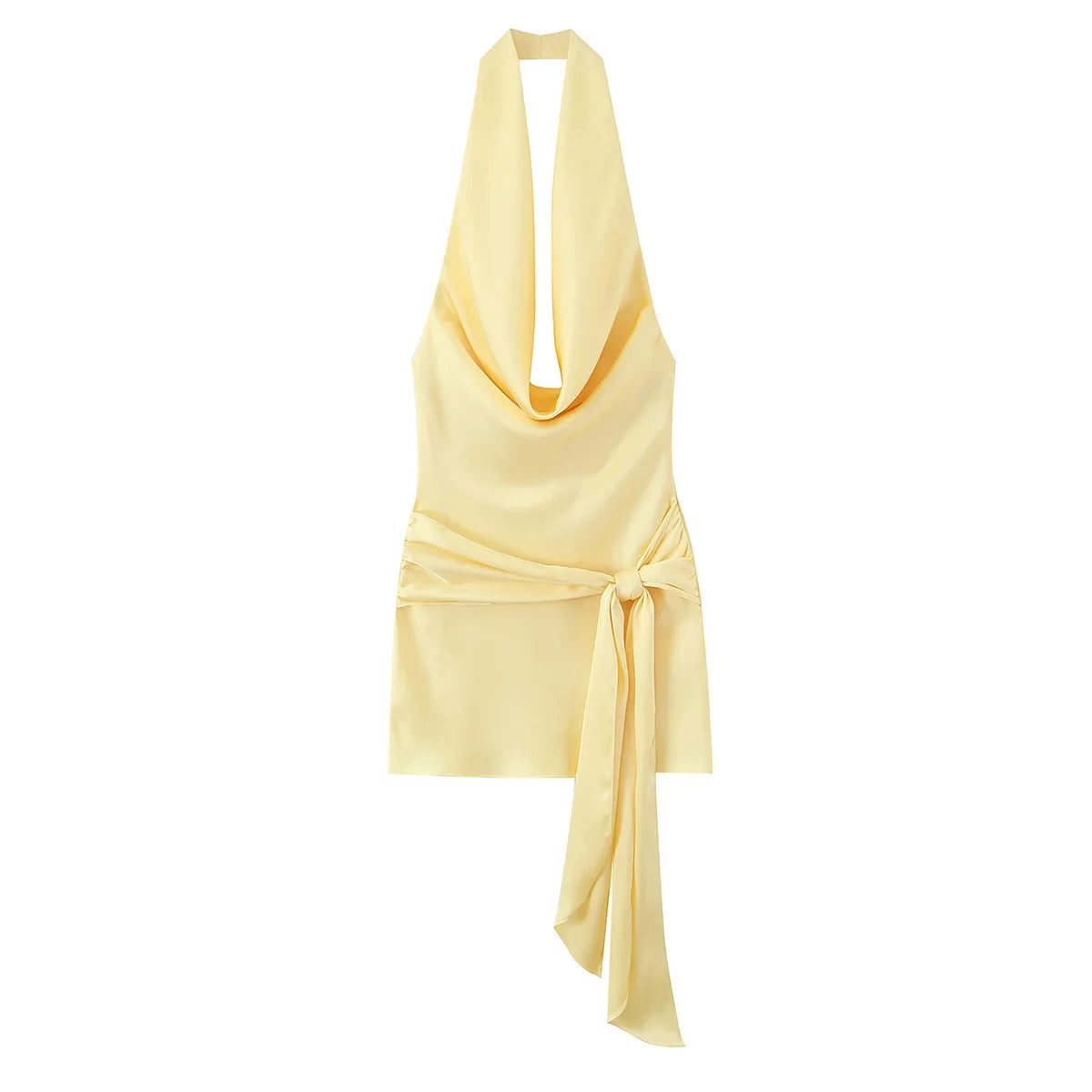 Chic Sexy 2026 Women Mini Dress Fashion Summer Asymmetric Neck-mounted Mini Dress Lace Yellow Sleeveless Female Vestidos