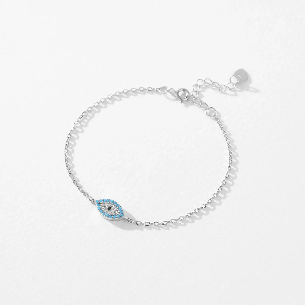 Pure 925 Sterling Silver Fashion Natural Turquoise Blue Eyes Bracelet Chain Link For Women Pave Setting CZ Fine Jewelry