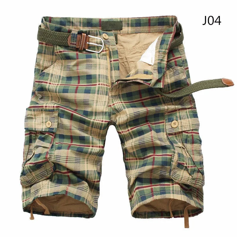 2026 Summer Men Shorts Fashion Plaid Beach Shorts Mens Casual Shorts Military Short Pants Male Bermuda Cargo Overalls No belt