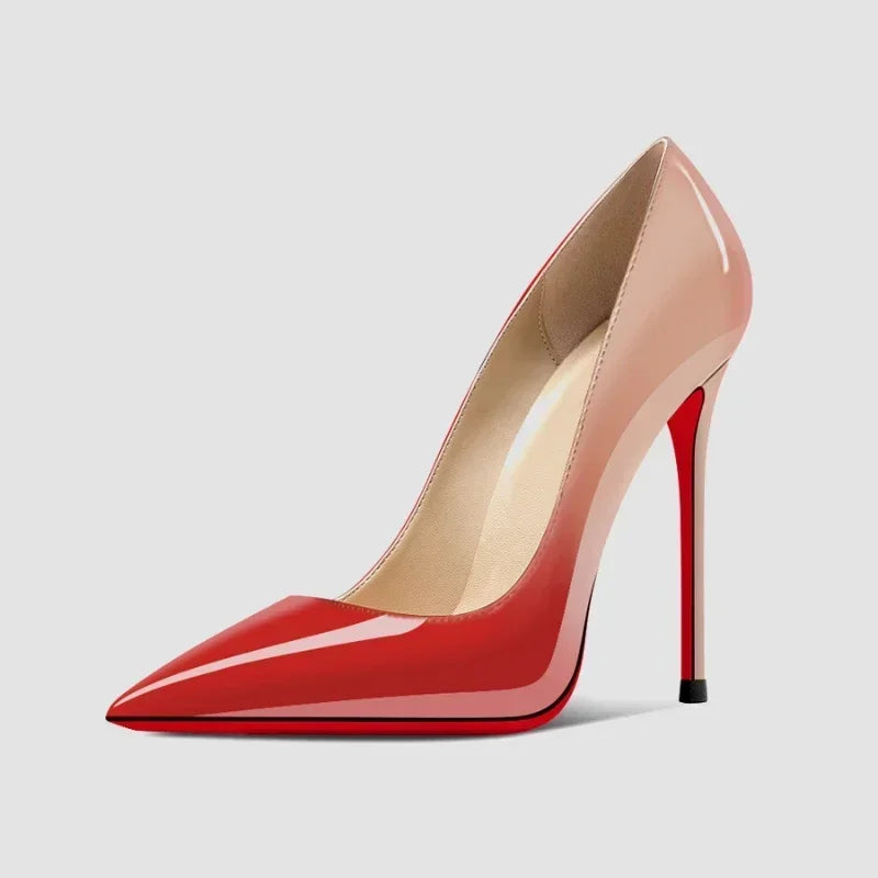 2025New Gradient Red Bottom Large Heels Sexy Leopard Pattern Pointed Professional Women's Shoes Black Graduation Single Shoes