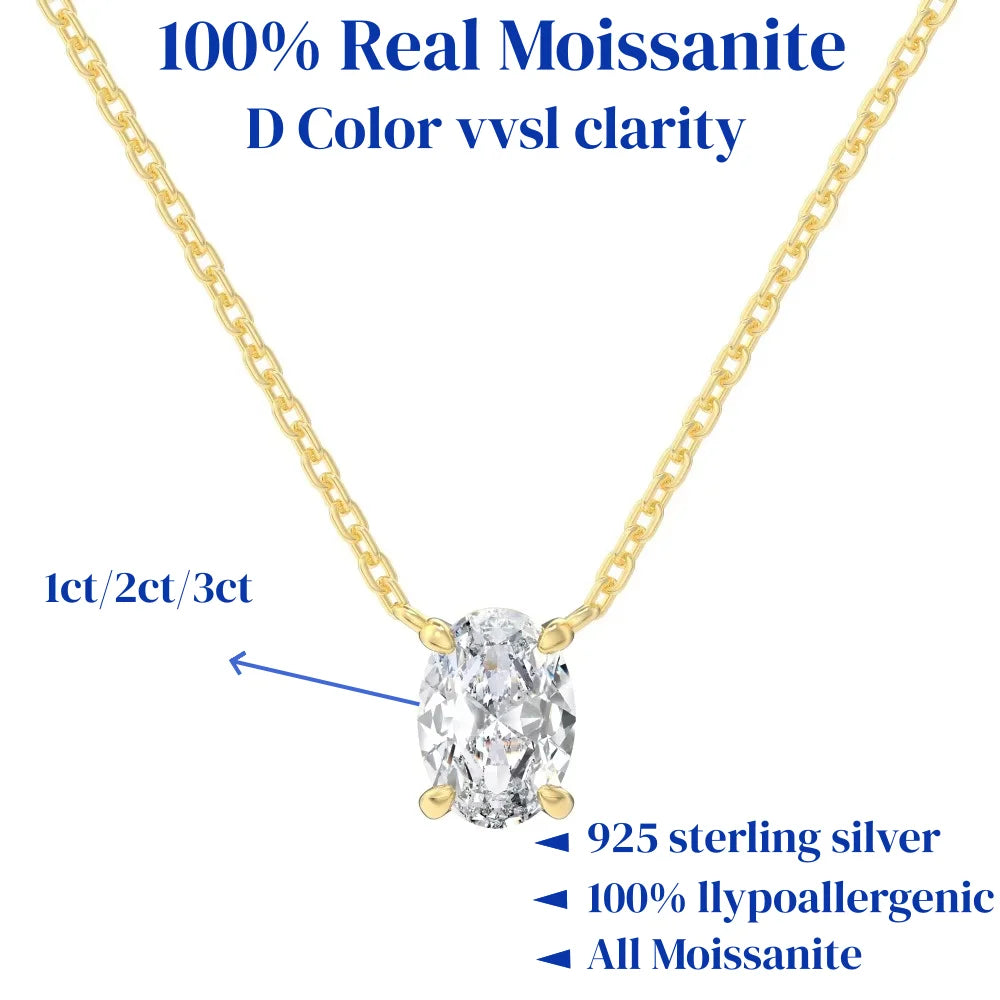 1/2/3Carat Oval Cut Solitaire Moissanite Pendant Necklace with certificate Diamond  Neckchain for women s925 silver Fine Jewelry