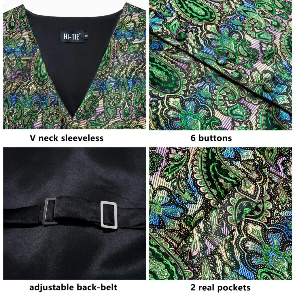 Fashion Silk Vest For Men Classic Gold Champane Yellow Waistcoat Jacket Tie Hankerchief Cufflinks Sets Dress Suit Wedding Hi-Tie