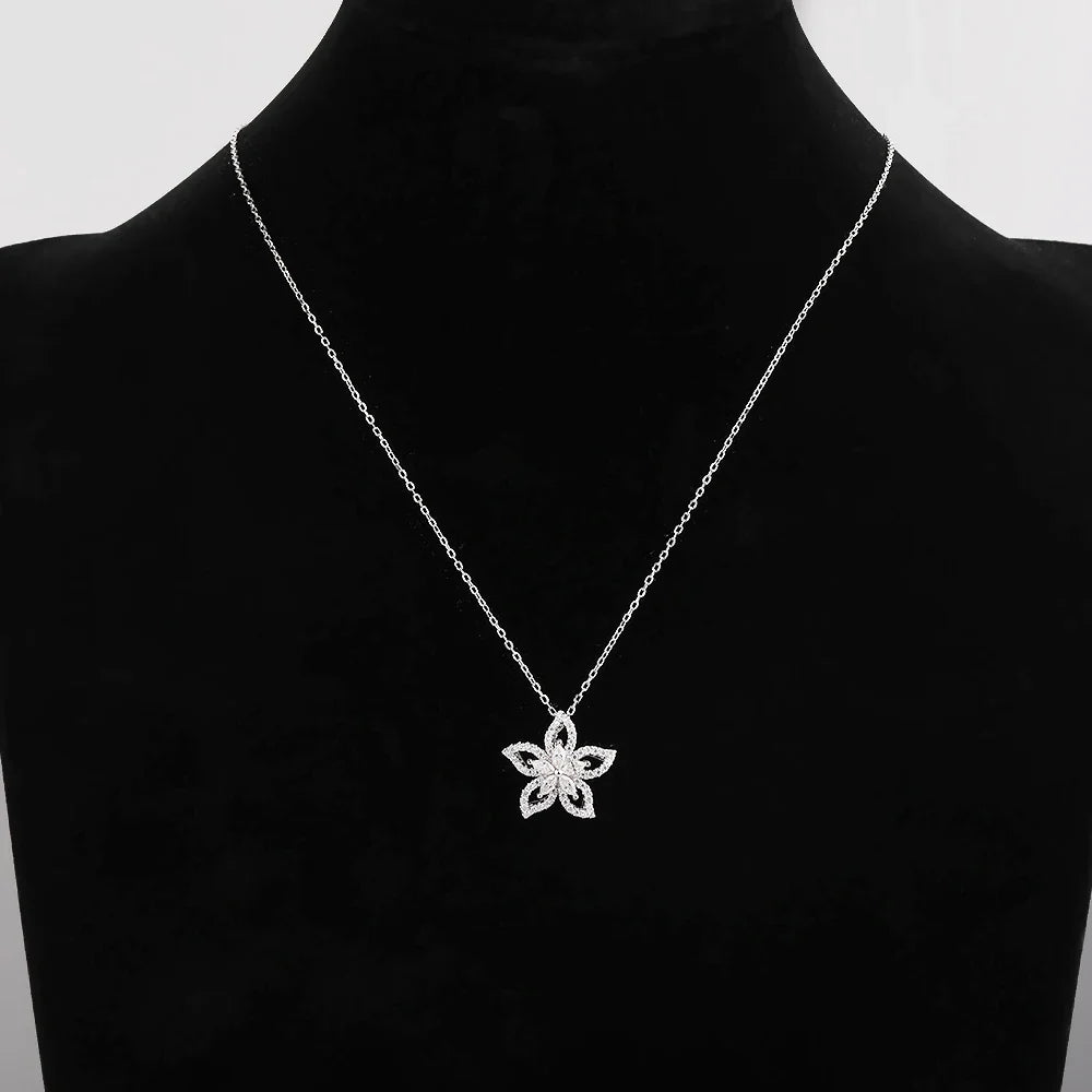 Flower Shape Certified Full Moissanite Pendant Necklace for Women 0.83cctw Round/Marquise Cut Lab Diamond Neckchain Fine Jewelry