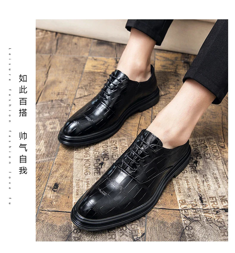 Men's Pointed Oxford Dress Shoes Leather Casual Office Wedding Shoes Gentleman Luxury High Quality 2026 Fashion