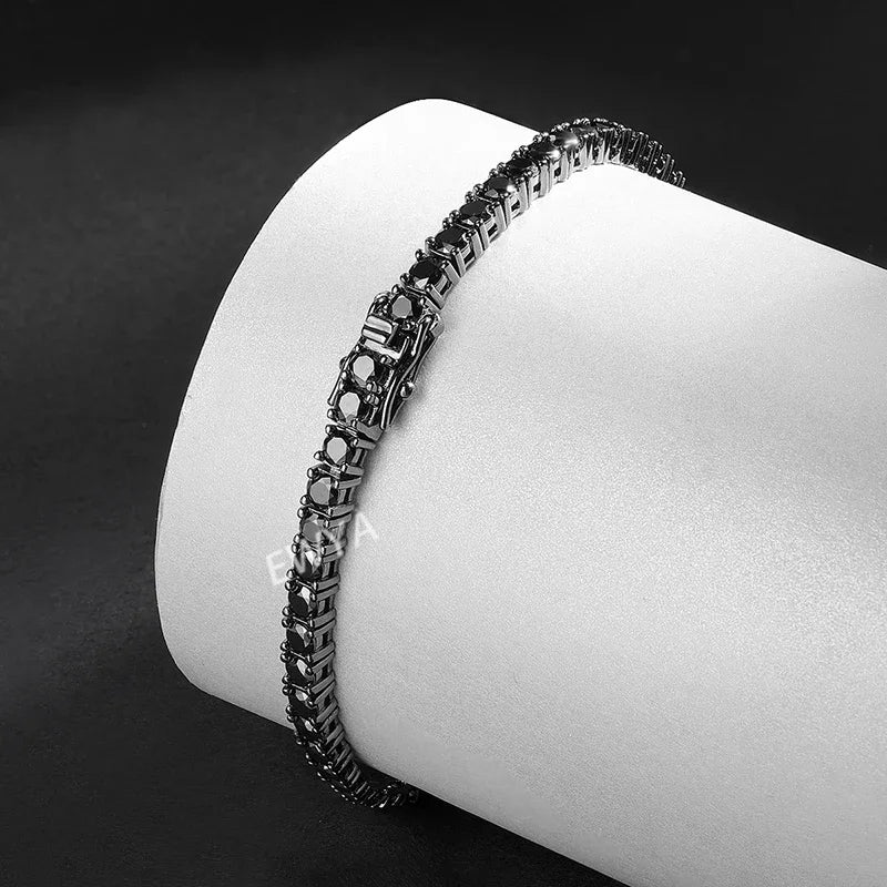 GRA Certified 3/4/5mm Full Black Moissanite Tennis Bracelet for Women Men 925 Silver Plated 18K Rose Gold Link Bracelets