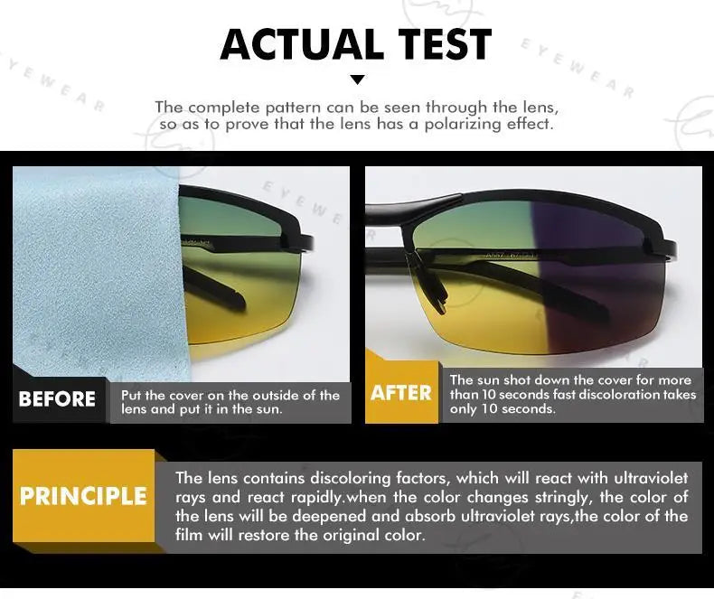 Classic Photochromic Sunglasses Polarized Man Day Night Vison Glasses Woman Chameleon Lens For Driving Goggles Male