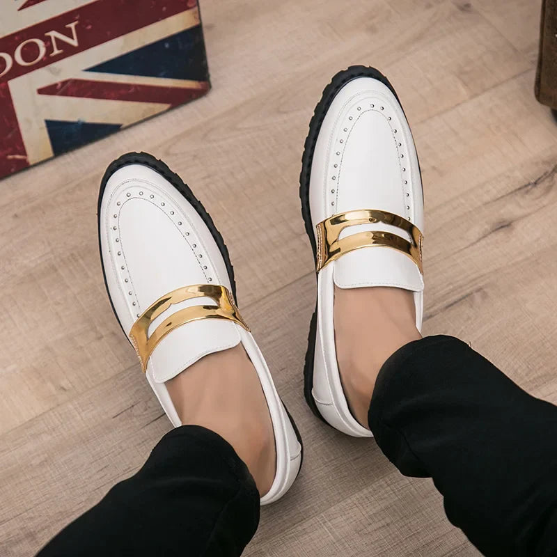 Fashion Classic Thick Sole Men's Penny Loafers Slip-On Business Dress Shoes Gentleman Metal Buckle Formal Black Shoes