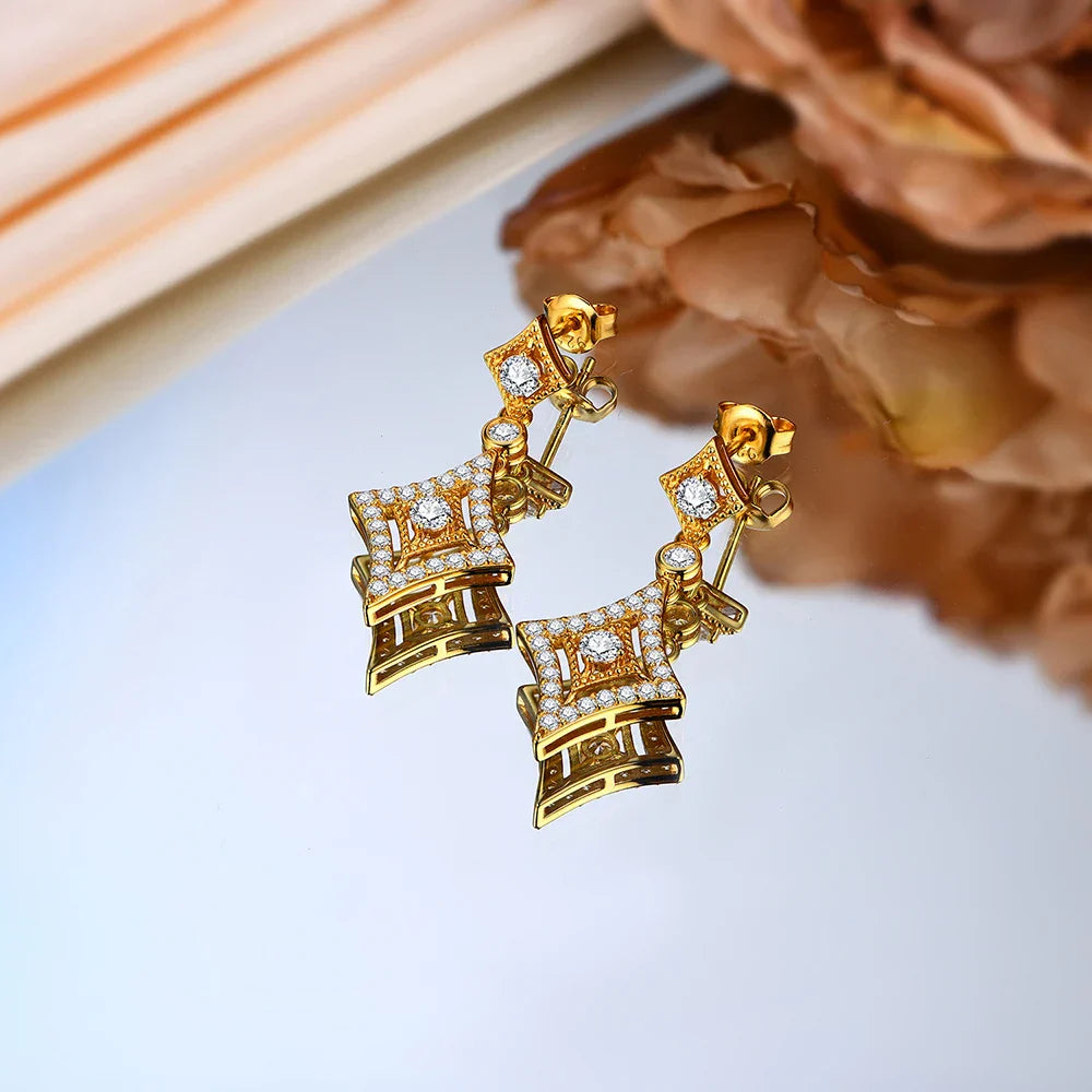 Luxurly D Color VVS1 Brilliant Moissanite Earrings for Women 925 Sterling Silver Yellow Gold Plated Anniversary Jewelry