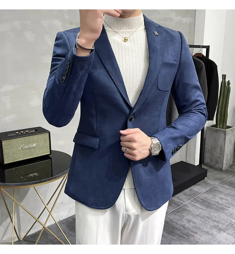 Plus Size 4XL-M Autumn Deerskin Velvet Jackets Blazer 6 Color Men Business Slim Blazers Hommes Casual Wedding Tuxedo Suit Coat