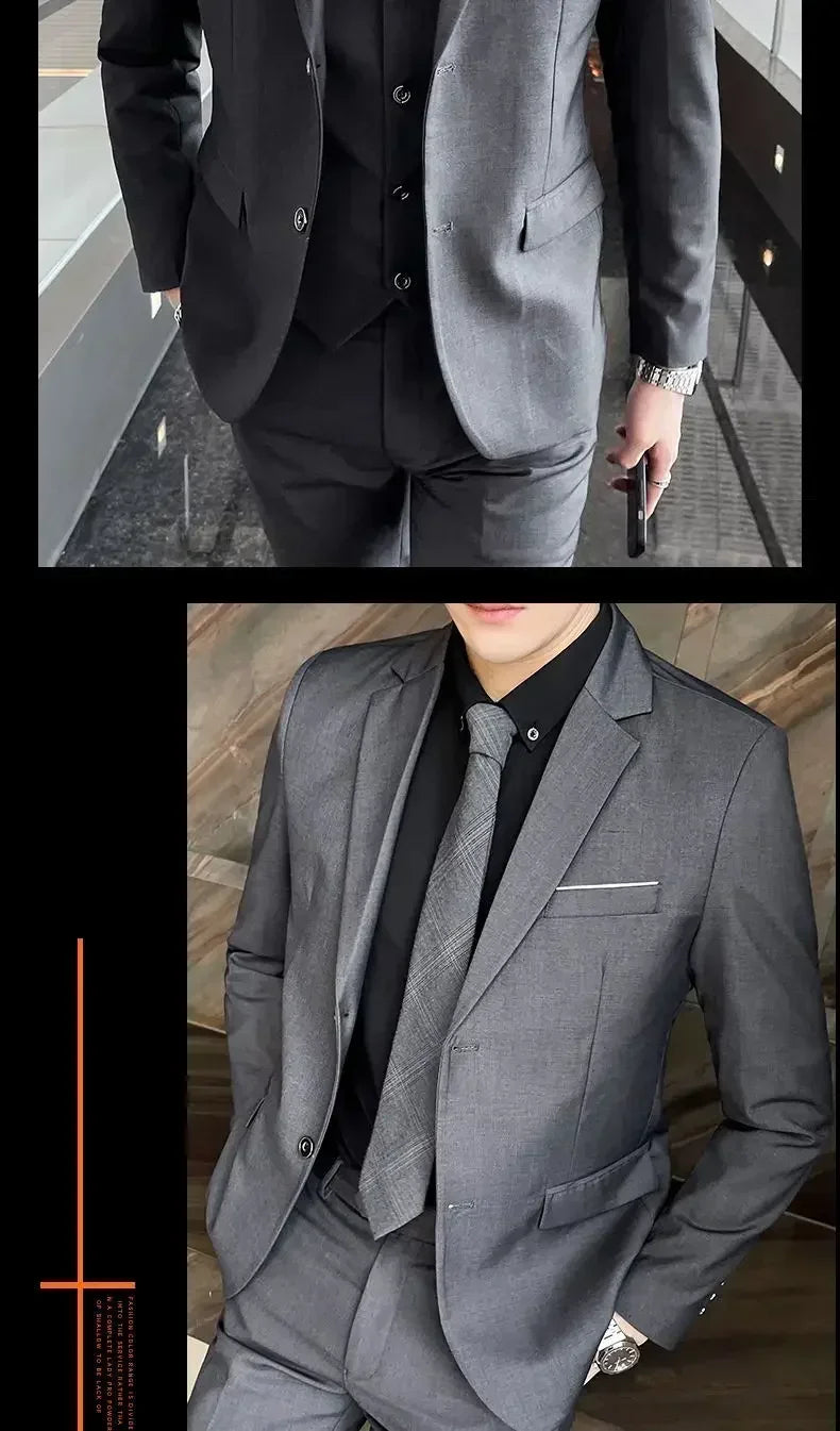S-8XL (Blazer+ Vest + Pants) Men's fashion casual outdoor gentleman business wedding slim-fit formal British style wedding suit