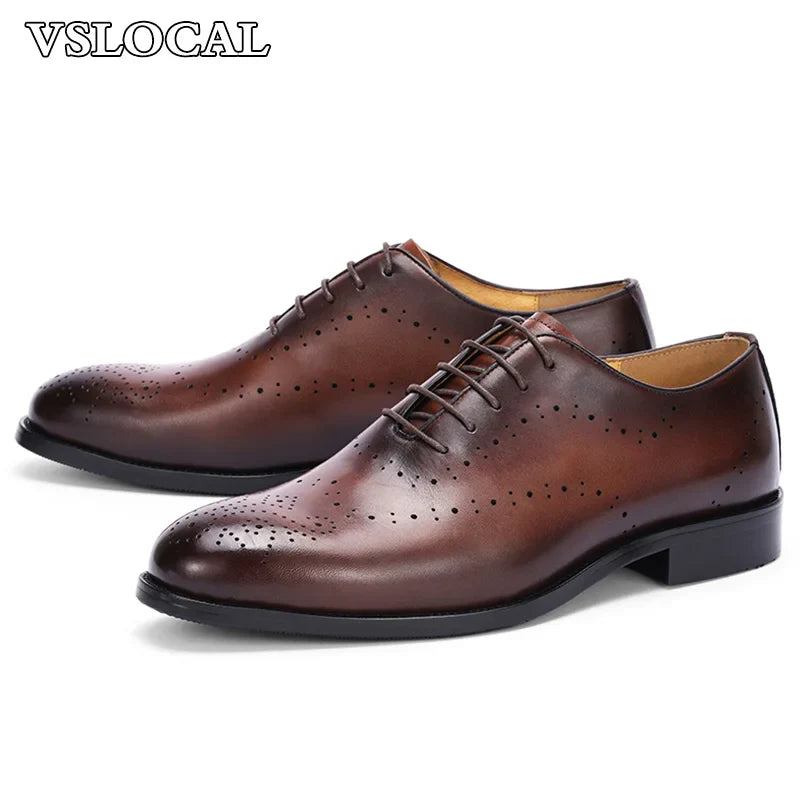 Luxury Men's Oxford Shoes Lace up Brogues Pointed Casual Mens Dress Shoes Coffee Wedding Business Leather Shoes For Men