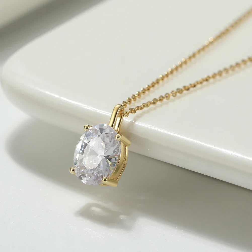 925 Sterling Silver Cubic Zirconia Bridal Pendant Necklace Elegance Oval-Cut Teardrop CZ Necklace for Women APN11