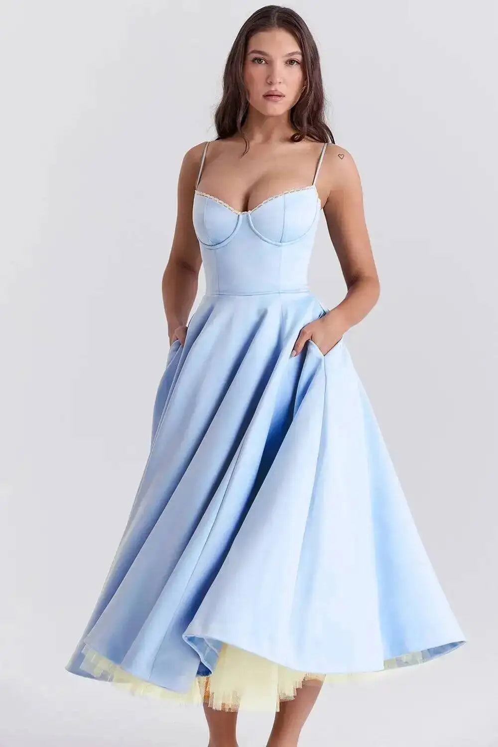 2026 Spring/summer High End Satin Strapless Heavy Industry French Waist Strap Sexy Hot Girl Medium Long Dress Women Elegant