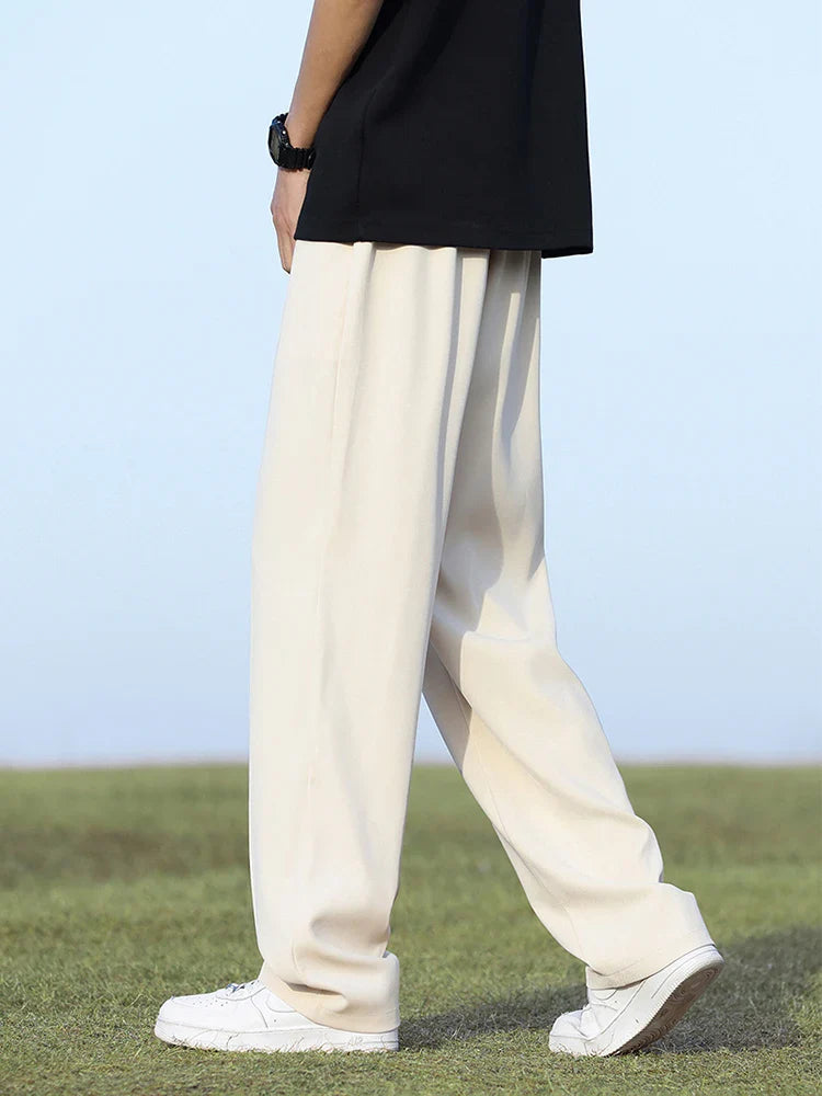Men's Light&Thin Polyester Elastic Waist Semi-Wide Loose Slacks Drape Suit Pants