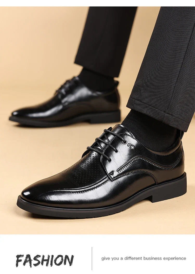 Men's Summer Breathable Leather Shoes Hollow out Comfortable Fashionable Business Formal Derby Shoes British Style-SJ2502-1