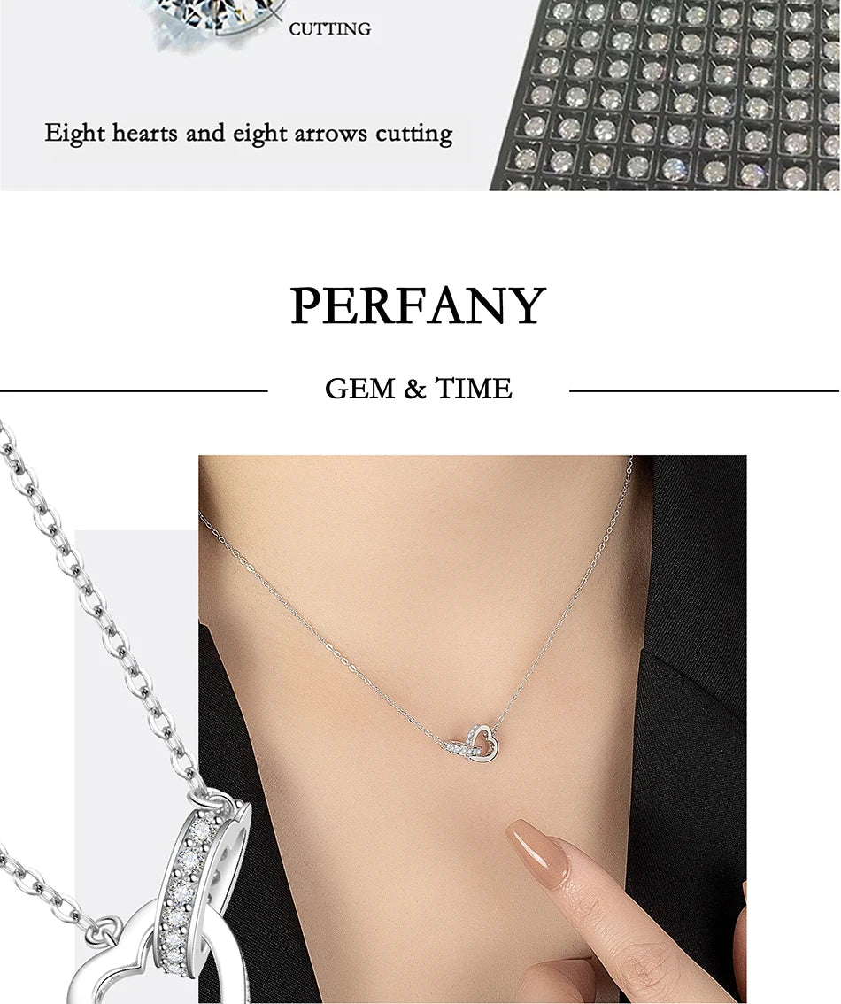 All Moissanite Necklace for Women S925 Pure Silver Double Heart Design Laboratory Diamond Pendant Fashion Luxury Jewelry