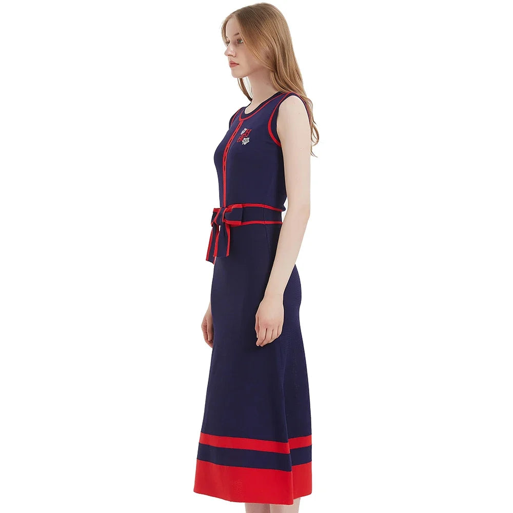 Women's Dress 2024 New Sleeveless Knitted Long Dress Simple navy blue Business Women's Wear